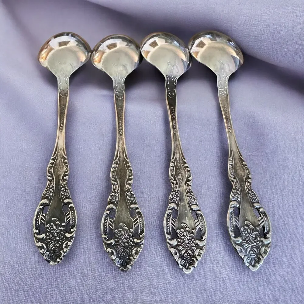 Vintage 4 Towle Stainless TWS211 Pierced Oval Soup Spoon SCC Japan Supreme E